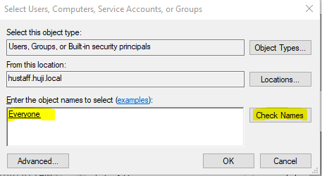 כתבו Everyone ולאחר מכן לחצו CheckNames