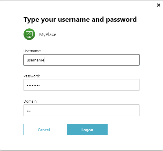 MyPlace login screen
