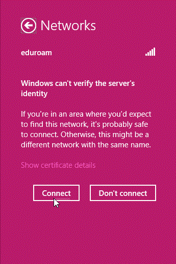 לחצן connect לחיבור ל- eduroam