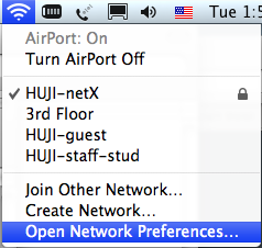 כניסה ל'Open network preferences'
