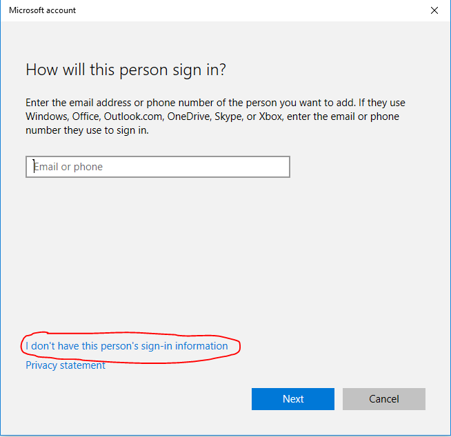i don't have this person's sign-in information