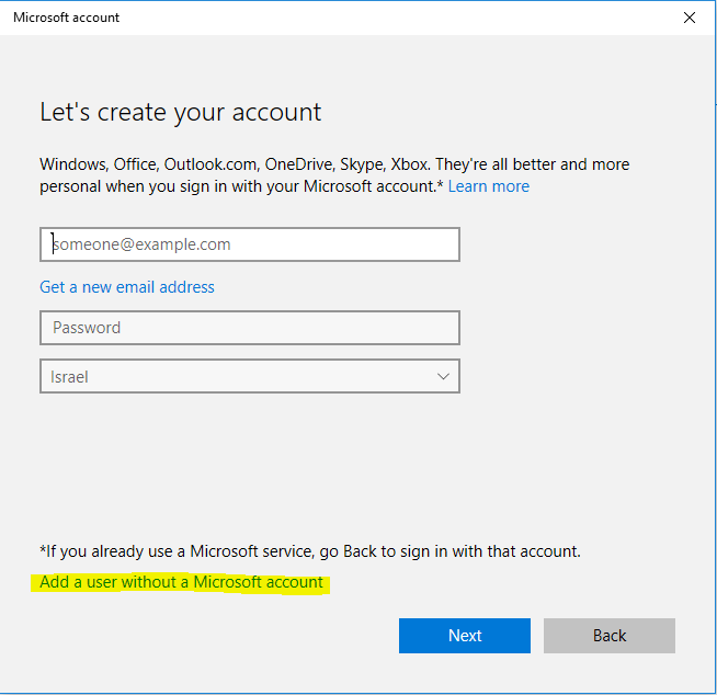 add a user without a Microsoft account
