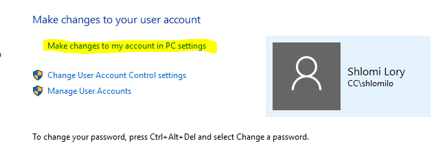 make changes to my account in PC settings