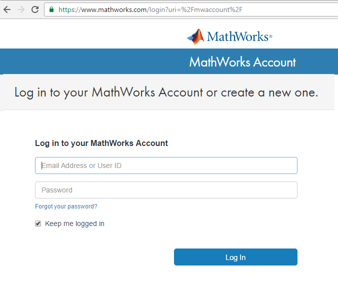 כניסה לחשבון MathWorks