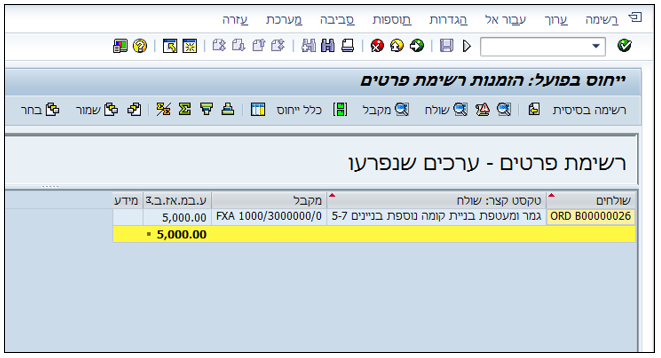 ייחוס בפועל: הזמנות רשימת פריטים