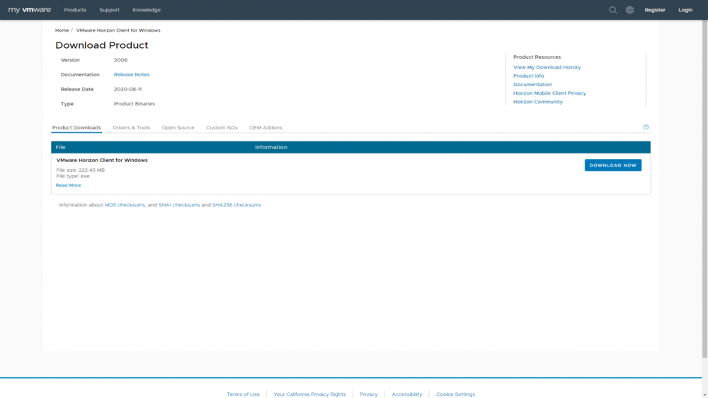 download page after os selection
